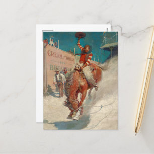Cartão Postal De Festividades Bronco Buster por Newell Convers Wyeth