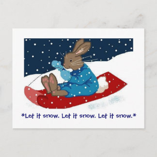 Cartão Postal De Festividades Brown Bunny em Sled