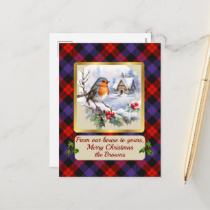 Cartão Postal De Festividades Brown Crest & Tartan w/Robin Personalizado