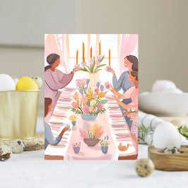 Cartão Postal De Festividades Brunch de Páscoa | Refeição Familiar em Aquarela F