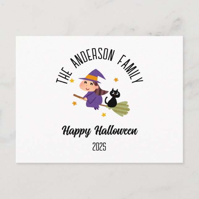 Cartão Postal De Festividades Bruxa Bonita do Halloween em nome personalizado da (Frente)