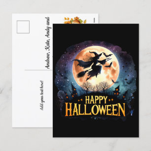 Cartão Postal De Festividades Bruxa de Broom Voador - Feliz Halloween