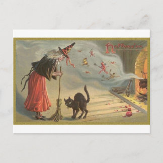 Cartão Postal De Festividades Bruxa de Halloween, Cat