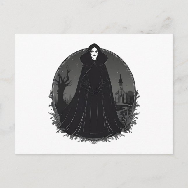 Cartão Postal De Festividades Bruxa Gothic Salem à meia-noite (Frente)