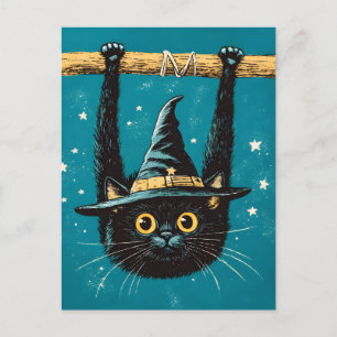Cartão Postal De Festividades Bruxa Negra Negra Voadora Spooky