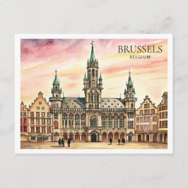 Cartão Postal De Festividades Bruxelas Bélgica Aquarela Grande Palácio