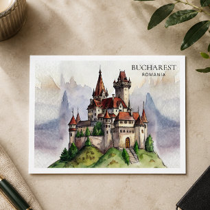 Cartão Postal De Festividades Bucareste Romênia   Arte em Aquarela do Centro His