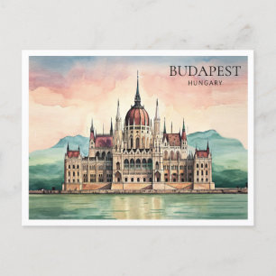 Cartão Postal De Festividades Budapest Hungria Watercolor Postcard Vista Danúbio