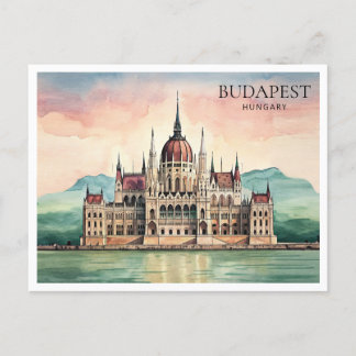 Cartão Postal De Festividades Budapest Hungria Watercolor Postcard Vista Danúbio