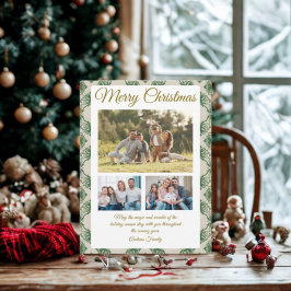 Cartão Postal De Festividades Budget Green Christmas Plaid 3 Photo Holiday Card