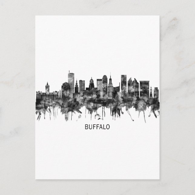 Cartão Postal De Festividades Buffalo New York Skyline BW (Frente)