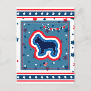 Cartão Postal De Festividades Buldogue francês Patriótico Vermelho Azul Azul Azu