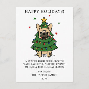 Cartão Postal De Festividades Bulldog Francês Árvore de Natal Cachorro Frenchie