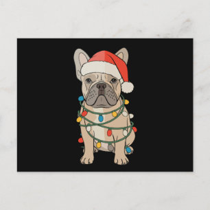 Cartão Postal De Festividades Bulldog Francês Cachorro Chapéu de Papai Noel Nata