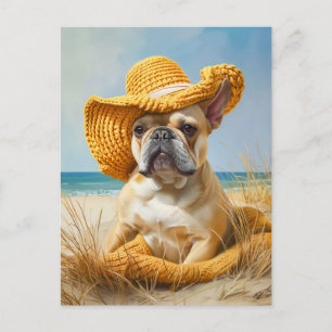 Cartão Postal De Festividades Bulldog Francês com Roupas de Cachorro Tecido