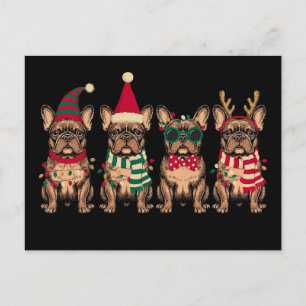 Cartão Postal De Festividades Bulldog Francês De Natal Cachorro Papai Noel Rena
