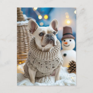 Cartão Postal De Festividades Bulldog Francês em Roupas de Cachorro Tecido