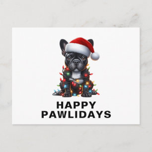 Cartão Postal De Festividades Bulldog Francês Enroscado em Luzes de Natal Engraç