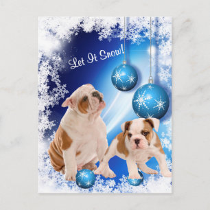 Cartão Postal De Festividades Bulldog Puppy Let It Snow Holiday Greeting