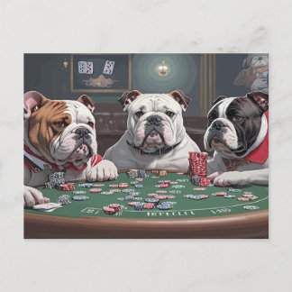 Cartão Postal De Festividades Bulldogs playing poker