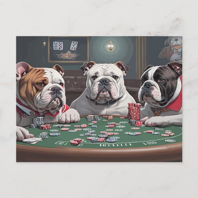 Cartão Postal De Festividades Bulldogs playing poker (Frente)