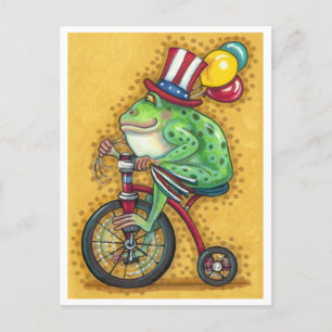 CARTÃO POSTAL DE FESTIVIDADES BULLFROG 4 DE JULHO, TRICICLO DE SAPO E BALÕES