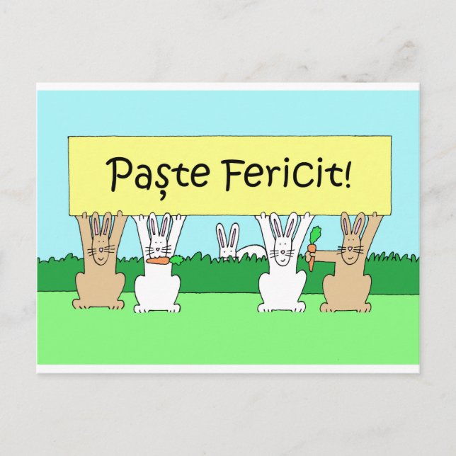 Cartão Postal De Festividades Bunnies de Cartoon de Felz pascoa romeno (Frente)