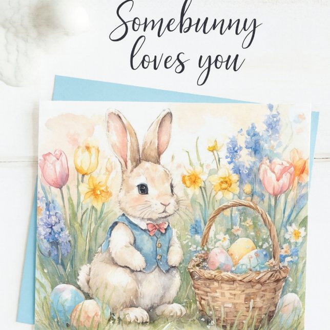 Cartão Postal De Festividades Bunny Loves You Easter Holiday (for kids) Postcard (Criador carregado)