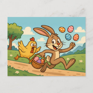 Cartão Postal De Festividades Bunny Rouba Ovos de Design de Páscoa Engraçado de 