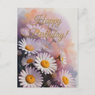 Cartão Postal De Festividades Buquê de Margarida de Aniversário Golden Script