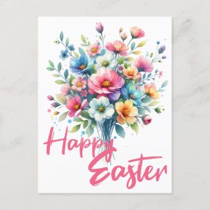 Cartão Postal De Festividades buquê de primavera cor-de-rosa felz pascoa pastel 