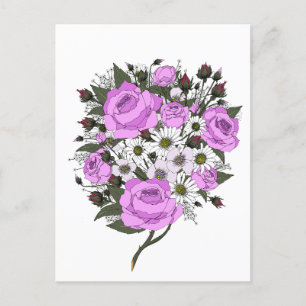 Cartão Postal De Festividades Buquê de Rosa Rosa Bonito