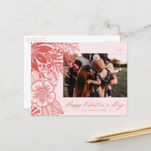 Cartão Postal De Festividades Buquê Floral de Dia de os namorados Red Watercolo