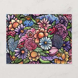 Cartão Postal De Festividades Buquê Floral Flor de Primavera