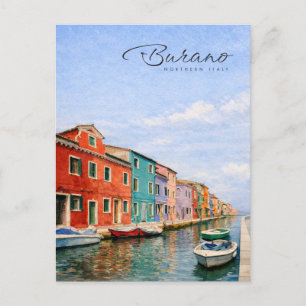Cartão Postal De Festividades Burano Itália Casas Coloridas Aquarela Alegria Mem