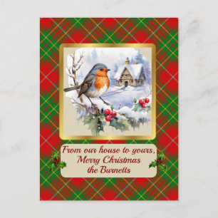 Cartão Postal De Festividades Burnett Tartan c/Robin Personalizado