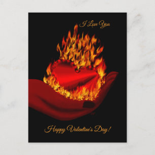 Cartão Postal De Festividades Burning Heart in Hand , Happy Namorados Day