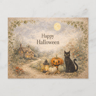 Cartão Postal De Festividades Cabana Aconchegante Halloween Vintage