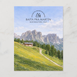 Cartão Postal De Festividades Cabana Alpina nos Dolomitas Aquarela Paisagem Natu