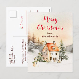 Cartão Postal De Festividades Cabana de Férias de Inverno Feliz Natal