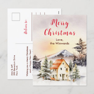 Cartão Postal De Festividades Cabana de Férias de Inverno Feliz Natal
