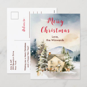 Cartão Postal De Festividades Cabana de Férias de Inverno Feliz Natal