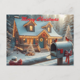 Cartão Postal De Festividades Cabana de Natal Aconchegante no País das Maravilha
