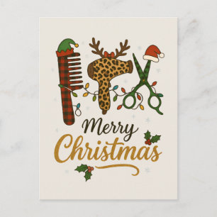 Cartão Postal De Festividades Cabelereiro Ferramentas de Salão Feliz Natal