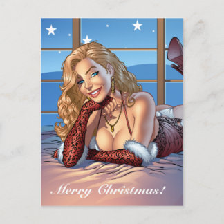 Cartão Postal De Festividades Cabelo louro, Ilustração de Beleza Olhada Azul - A