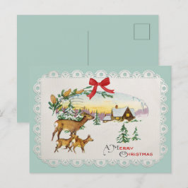 Cartão Postal De Festividades Cabine de Natal Vintage & Veados