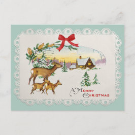Cartão Postal De Festividades Cabine de Natal Vintage & Veados