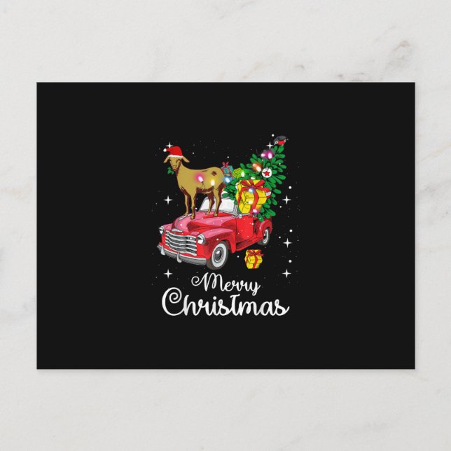 Cartão Postal De Festividades Cabra Passeia de Carro Vermelho Natal (Frente)