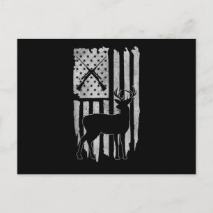 Cartão Postal De Festividades Caça ao Veado com Bandeira Americana Caçador Patri