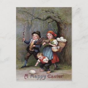 Cartão Postal De Festividades Caça aos Ovos de Páscoa do Coelho da Páscoa na Flo